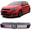 Kép 1/5 - VW Volkswagen Polo V 6R 6C 2009-2017 matt fekete méhsejtes hűtőrács piros csíkokkal
