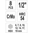 Kép 3/3 - YATO gépi bit dugókulcs készlet imbusz 1/2" 8részes 6-19 mm YT-1066