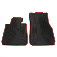 Gyári BMW F30 F31 F34 F80 Allweather tépőzáras fekete-piros &quot;sport&quot; első gumiszőnyeg szett 51472219800