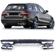 Mercedes Benz S205 Kombi 2014-2018 AMG LINE-hoz AMG stílusú utángyártott matt - lakk fekete hátsó diffúzor króm kipufogó végekkel