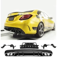 Mercedes Benz W205 S205 2014-2018 AMG LINE-hoz C63 AMG LCI stílusú utángyártott lakk fekete hátsó diffúzor fekete króm kipufogó végekkel