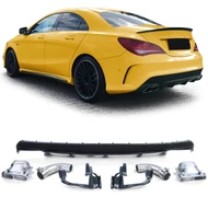 Mercedes Benz CLA C117 2013-2016 AMG LINE-hoz 45AMG stílusú matt - lakk fekete hátsó diffúzor króm kipufogóval