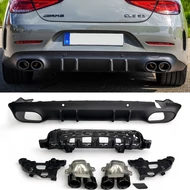 Mercedes Benz C257 CLS 2018-2023 AMG LINE-hoz CLS 53 AMG stílusú utángyártott matt fekete hátsó diffúzor fekete króm kipufogó végekkel
