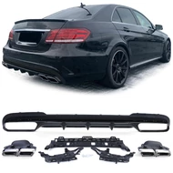 Mercedes W212 2013-2016 AMG LINE-hoz E63 AMG stílusú utángyártott lakk - matt fekete hátsó diffúzor króm kipufogó végekkel