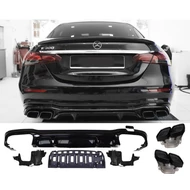 Mercedes Benz W213 2020- facelift AMG LINE hátsó lökhárítóhoz E63 AMG stílusú lakk fekete hátsó diffúzor fekete kipufogó végekkel