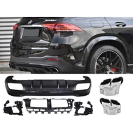 Mercedes Benz V167 W167 GLE 2019- AMG LINE-hoz 63 AMG stílusú matt - lakk fekete hátsó diffúzor szögletes króm kipufogó végekkel