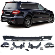 Mercedes GLS X166 2015-2019 AMG LINE-hoz 63 AMG stílusú matt fekete - króm hátsó diffúzor szögletes króm kipufogó végekkel