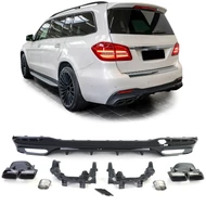 Mercedes GLS X166 2015-2019 AMG LINE-hoz 63 AMG stílusú matt - lakk fekete hátsó diffúzor szögletes fekete króm kipufogó végekkel