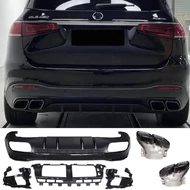 Mercedes GLS X167 2019- AMG LINE-hoz 63 AMG stílusú matt - lakk fekete hátsó diffúzor szögletes fekete króm kipufogó végekkel