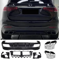Mercedes GLS X167 2019- AMG LINE-hoz 63 AMG stílusú matt - lakk fekete hátsó diffúzor szögletes króm kipufogó végekkel