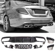 Mercedes Benz W213 2016-2020 AMG LINE hátsó lökhárítóhoz E63 AMG stílusú lakk fekete hátsó diffúzor fekete króm kipufogó végekkel