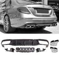 Mercedes Benz W213 2016-2020 AMG LINE hátsó lökhárítóhoz E63 AMG stílusú lakk fekete hátsó diffúzor króm kipufogó végekkel
