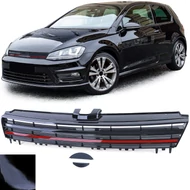 VW Volkswagen Golf VII lakkozott fényes fekete R stílusú emblémamentes hűtőrács piros csíkkal