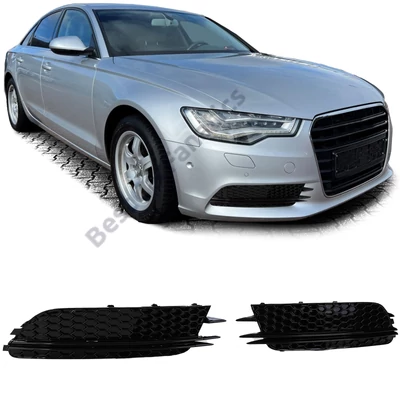 AUDI A6 C7 4G 2010-2014 lakkozott fekete méhsejtes-rácsos ködlámpa keret - betét RS6 stílusban