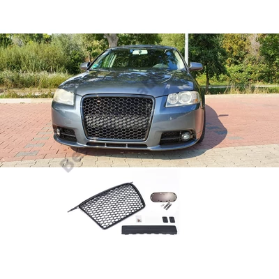 AUDI A3 8P 2005-2008 S-LINE-hoz RS stílusú fényes fekete hűtőrács