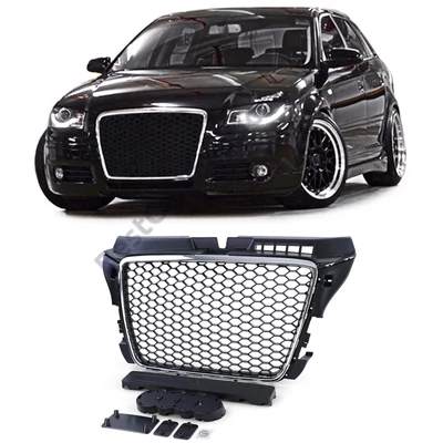AUDI A3 8P 2008-2013 króm - matt fekete RS stílusú hűtőrács