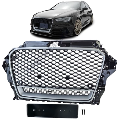 AUDI A3 8V 2012-2016 ezüst - lakkozott fekete RS stílusú Quattro optikás hűtőrács