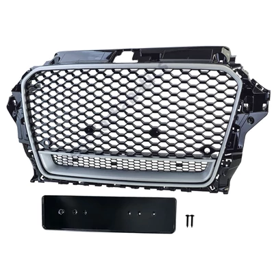 AUDI A3 8V 2012-2016 ezüst - lakkozott fekete RS stílusú Quattro optikás hűtőrács