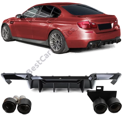 BMW F10 F11 M-packet lökhárítóba M5 Competition stílusú lakkozott fekete műanyag diffúzor kétoldali 2-2csöves carbon kipufogó véggel