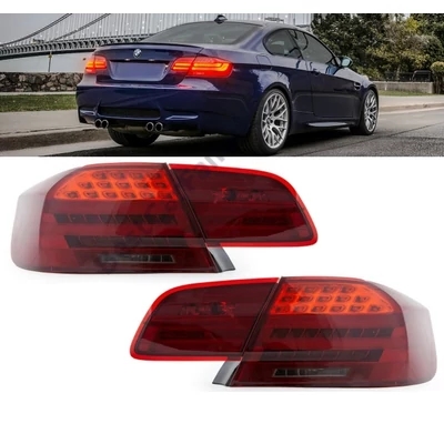 BMW E92 2006-2010 piros füst LCI optikás átlátszó burás Lightbar LED-es hátsó lámpa pár