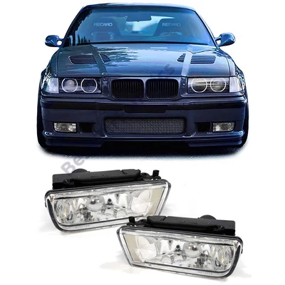 BMW E36 kristály átlátszó burás H1 ködlámpa pár kerettel