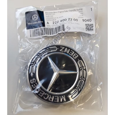 Gyári Mercedes Benz 75mm-es fekete - króm alufelni kupak - embléma A22240022009040