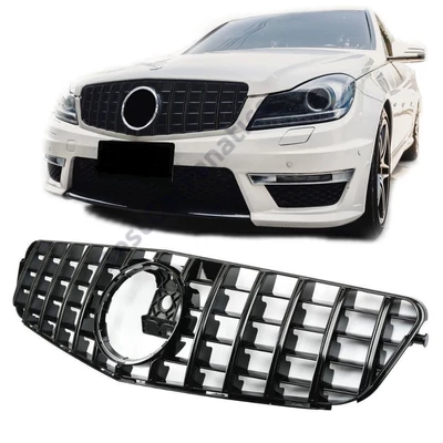 Mercedes Benz W204 C204 C-osztály 2007-2014 lakkozott fekete hűtőrács Panamerica AMG GT stílusban