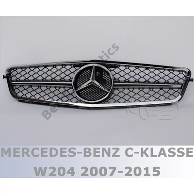 Mercedes Benz W204 króm-fekete hűtőrács C63 AMG stílusban gyári emblémával