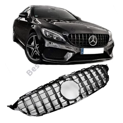 Mercedes Benz W205 C205 C-osztály 2014-2018 lakkozott fekete hűtőrács Panamerica AMG GT stílusban