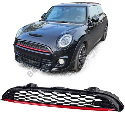 Mini Cooper F55 F56 F57 2014-2020 matt fekete hűtőrács piros csíkkal