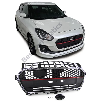 Suzuki Swift VI fekete - króm sport hűtőrács piros csíkkal