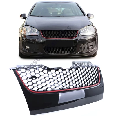 VW Volkswagen Golf V GT GTI R-line Jetta 3/5 fényes fekete méhsejtes hűtőrács piros csíkkal