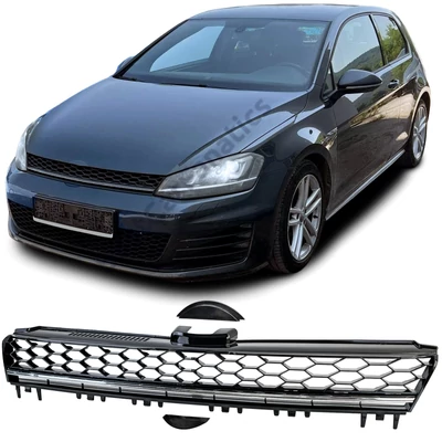VW Volkswagen Golf VII GTI stílusú lakkozott fényes fekete hűtőrács króm csíkkal