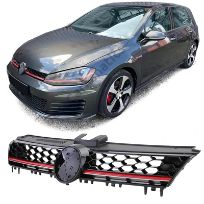 VW Volkswagen Golf VII GTI lakk fekete hűtőrács piros-króm csíkkal