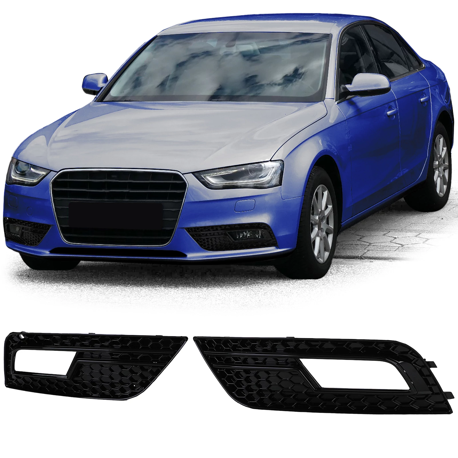 AUDI A4 B8 8K 2012-2015 lakkozott fekete méhsejtes-rácsos ködlámpa keret betét RS4 stílusban