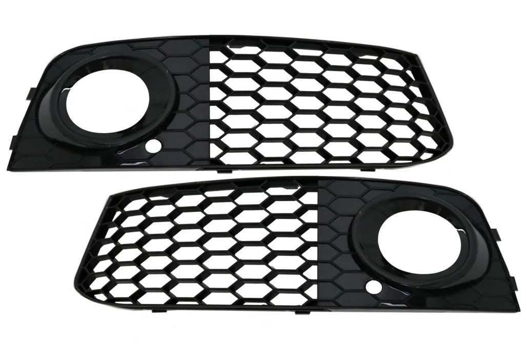 AUDI A4 B8 8K 2007-2011 lakkozott fekete méhsejtes-rácsos ködlámpa keret - betét RS4 stílusban