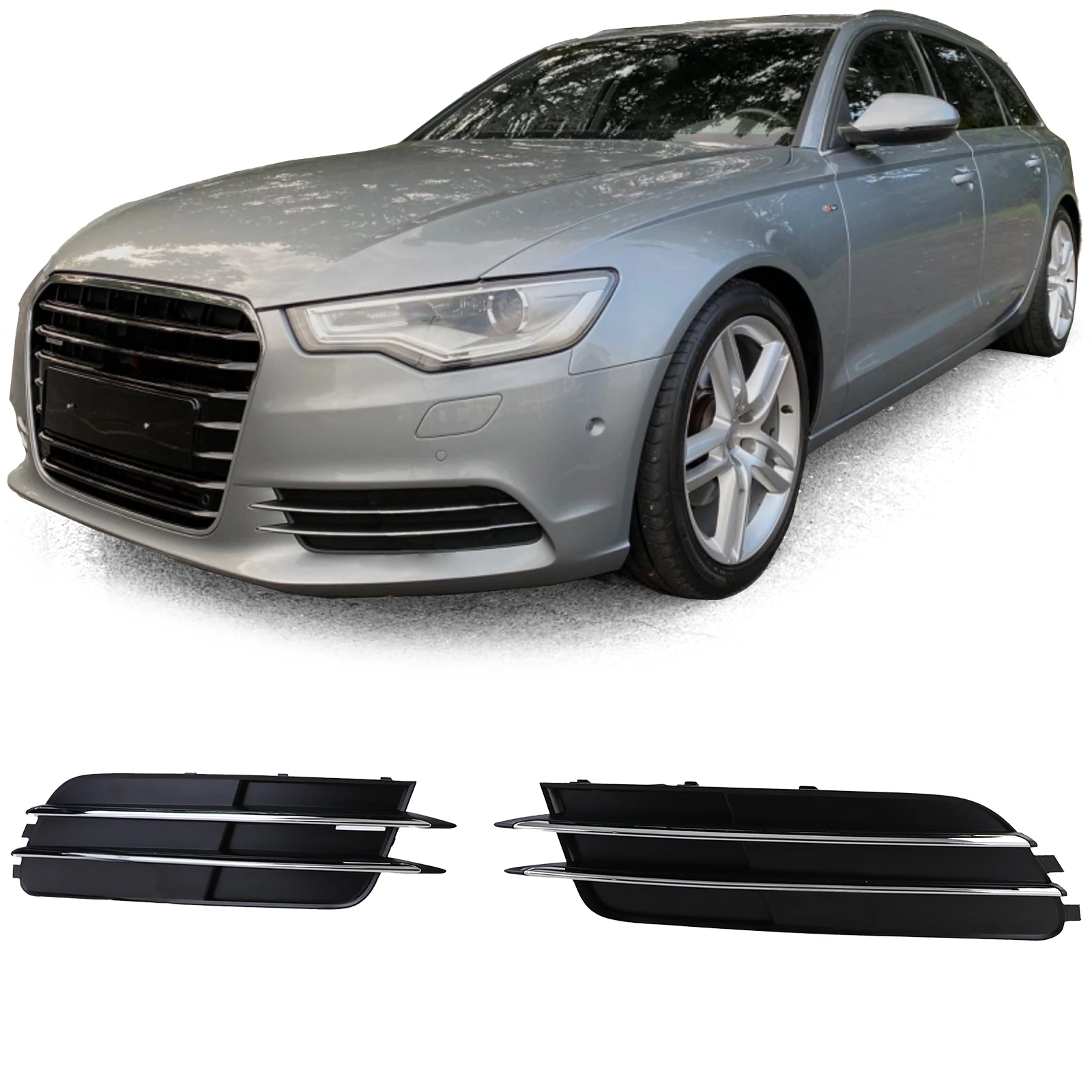 AUDI A6 C7 4G 2010-2014 fekete ködlámpa keret - rács króm betéttel (ködlámpa nélkülihez)