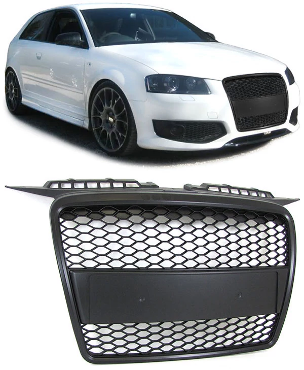 AUDI A3 8P 2005-2008 matt fekete hűtőrács rendszámtartóval