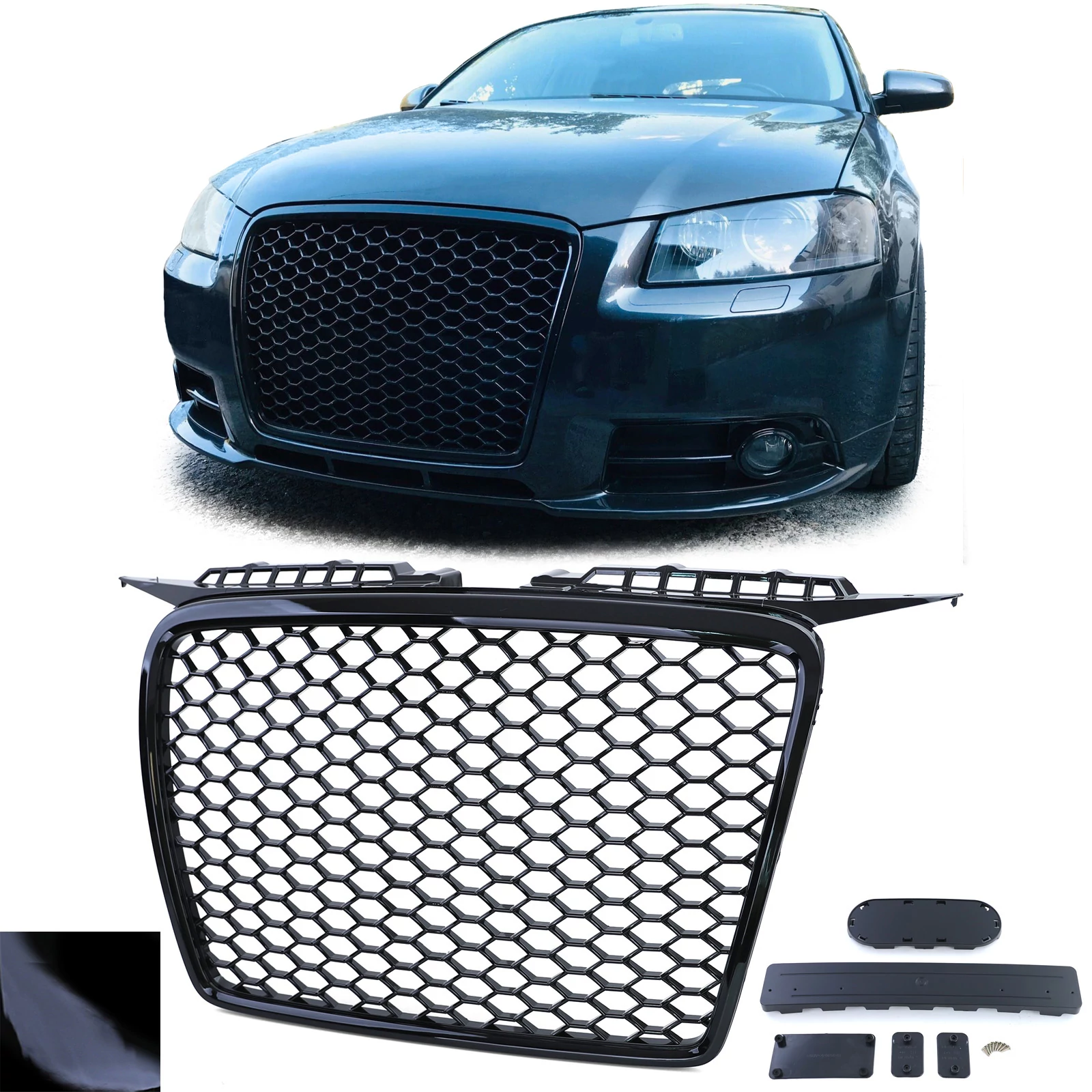 AUDI A3 8P 2005-2008 RS stílusú lakkozott fekete hűtőrács