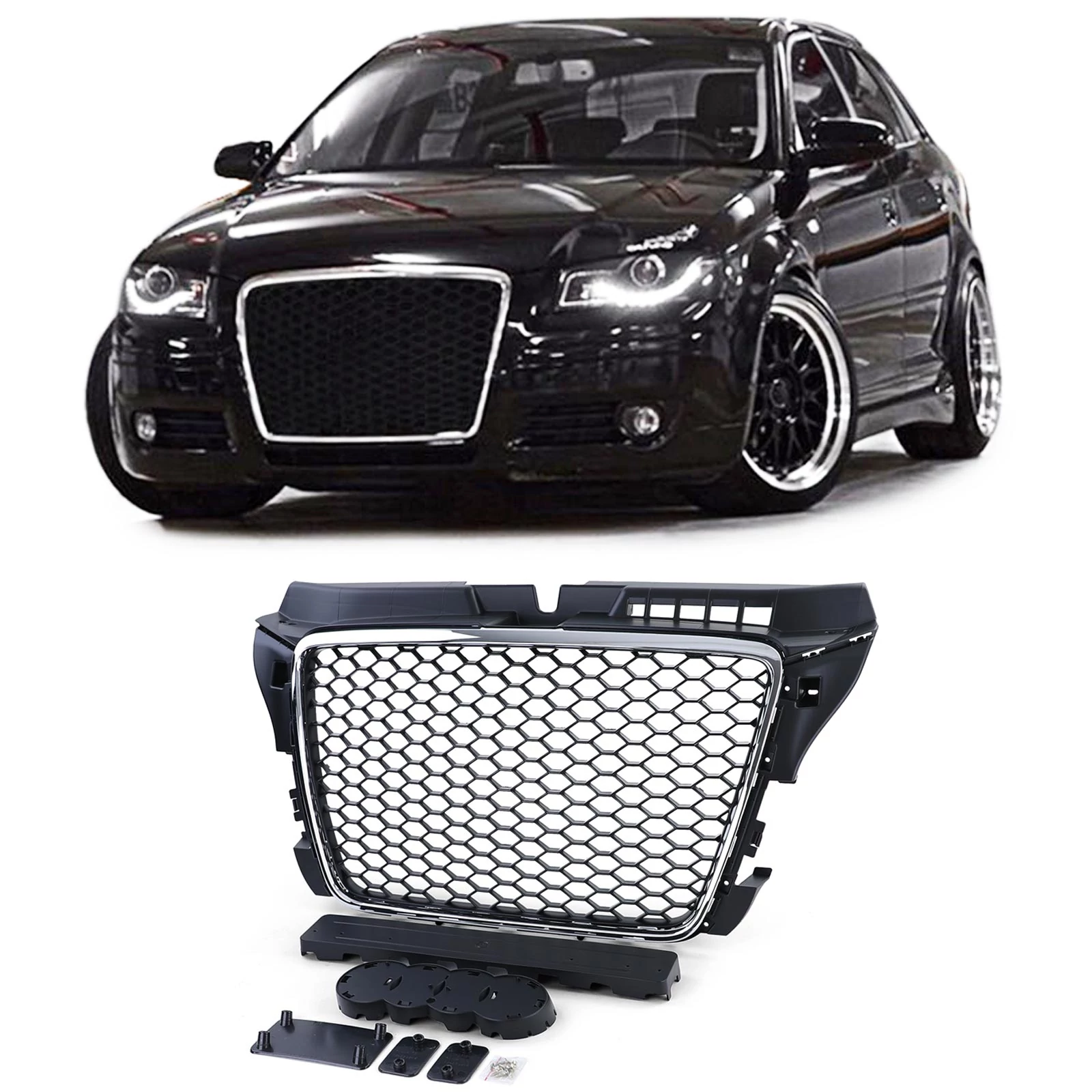 AUDI A3 8P 2008-2013 króm - matt fekete RS stílusú hűtőrács
