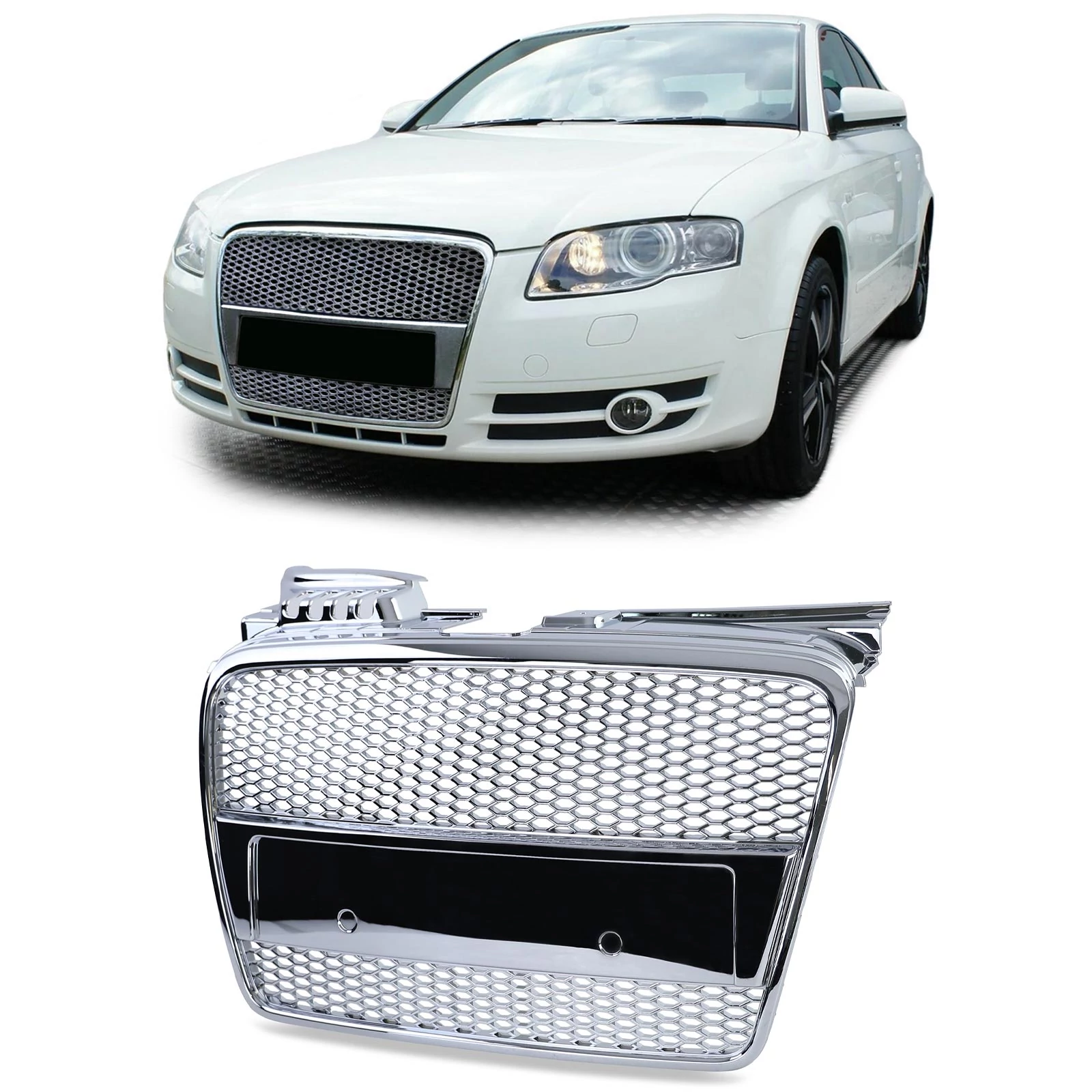 AUDI A4 B7 8E 8H 2004-2009 króm RS stílusú hűtőrács PDC nélküli