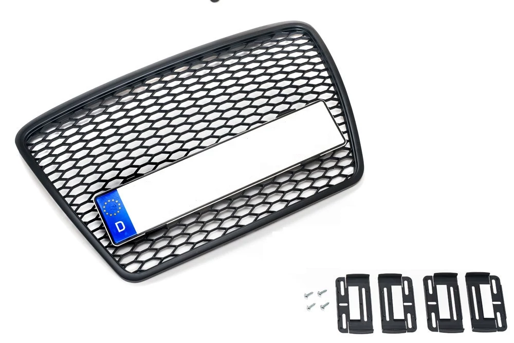 AUDI A6 C6 4F 2004-2011 matt fekete RS stílusú hűtőrács simple fix rendszámtartóval