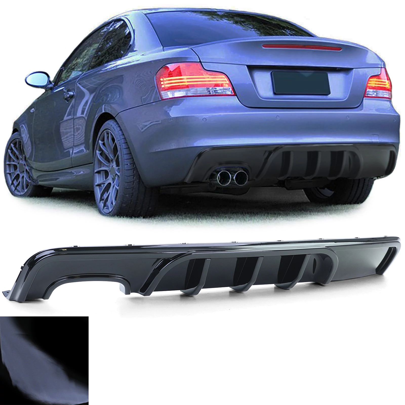 BMW E82 E88 2007-2013 M-packet hátsó lökhárítóba lakkozott fekete műanyag diffúzor