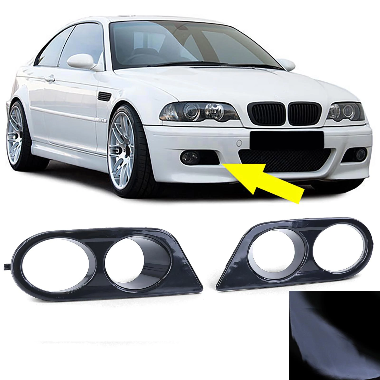 BMW E46 M3 lökhárítóba lakk fekete légbeömlős ködlámpa keret