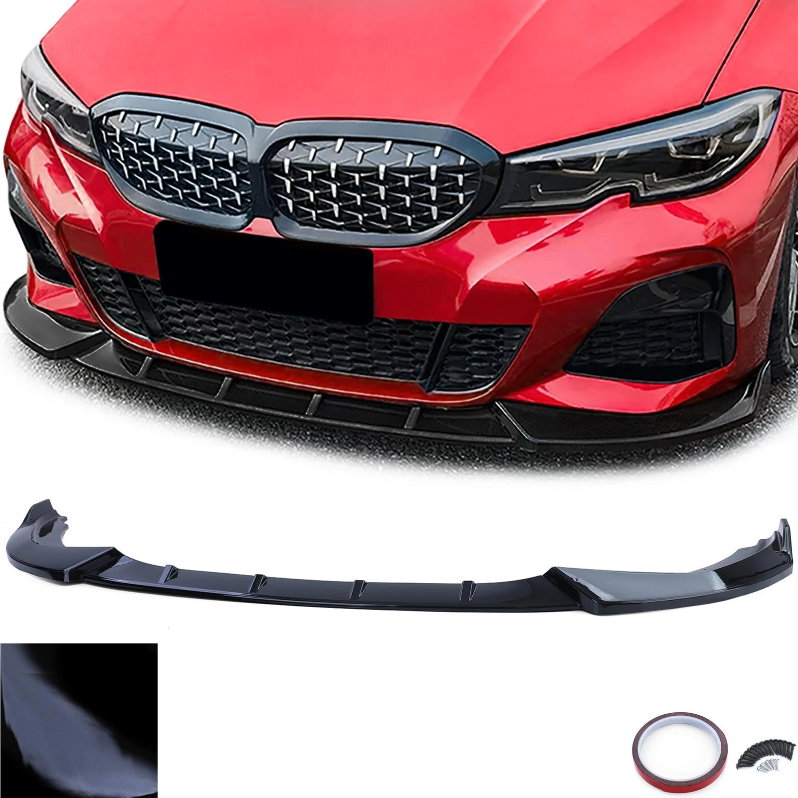 BMW G20 M-packet Performance stílusú lakkozott fekete műanyag koptató lippe