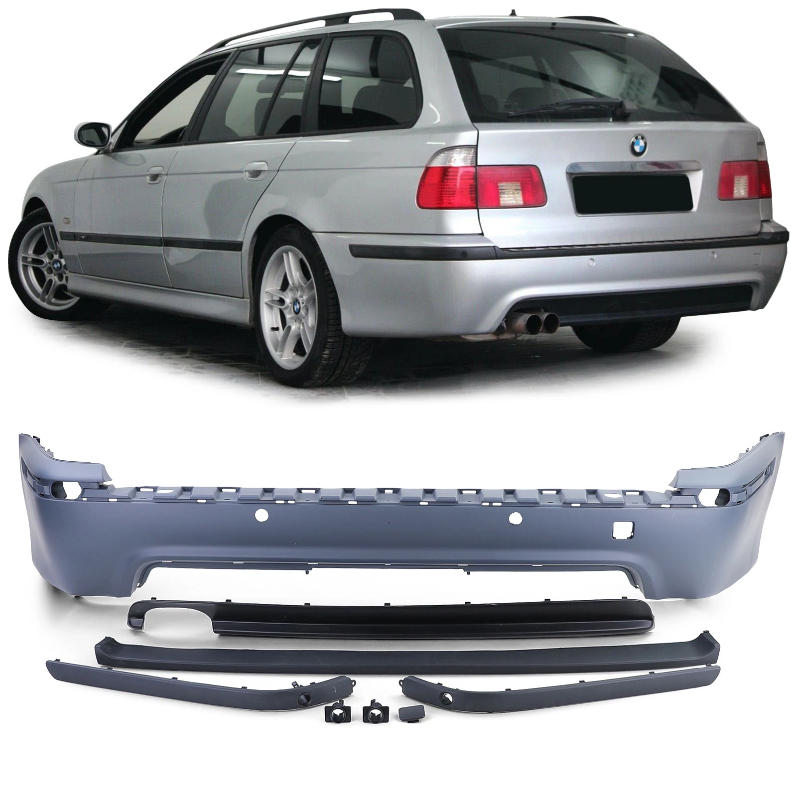 BMW E39 M-packet ABS utángyártott hátsó PDC-s lökhárító spoiler szett touring