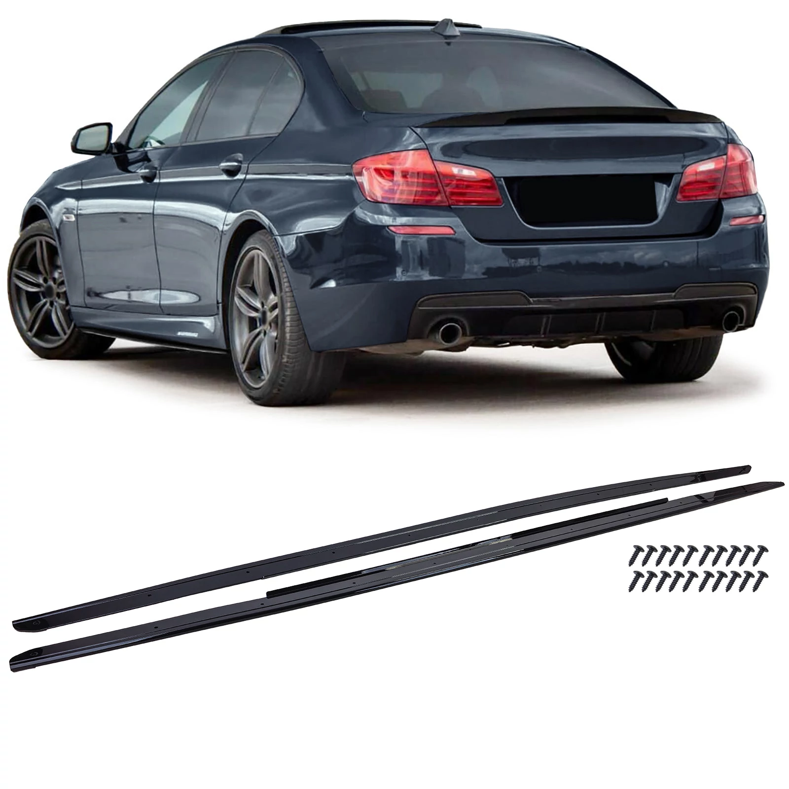 BMW F10 F11 M Performance stílusú lakkozott fekete alsó küszöb spoiler szett