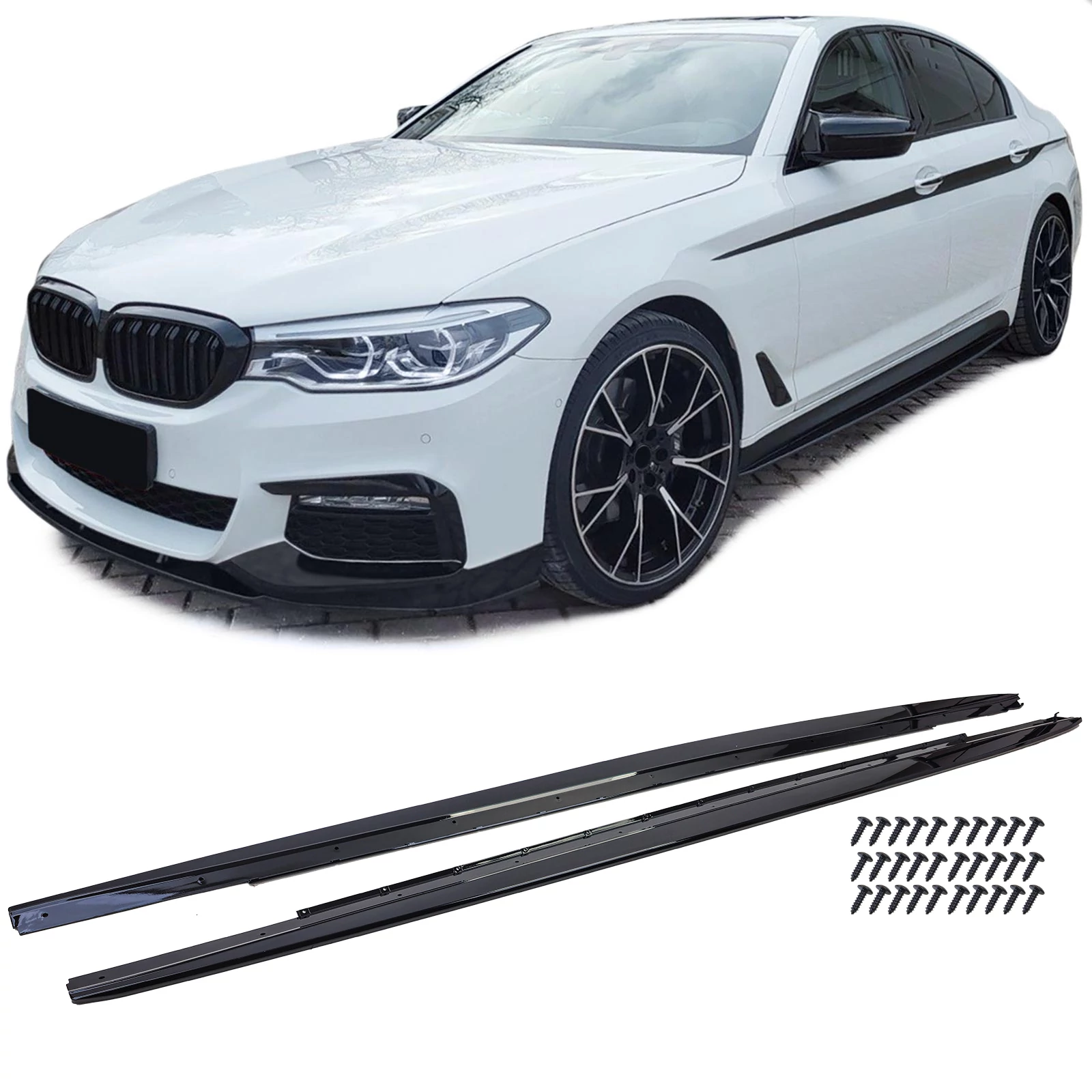 BMW G30 G31 M Performance stílusú lakkozott fekete alsó küszöb spoiler szett
