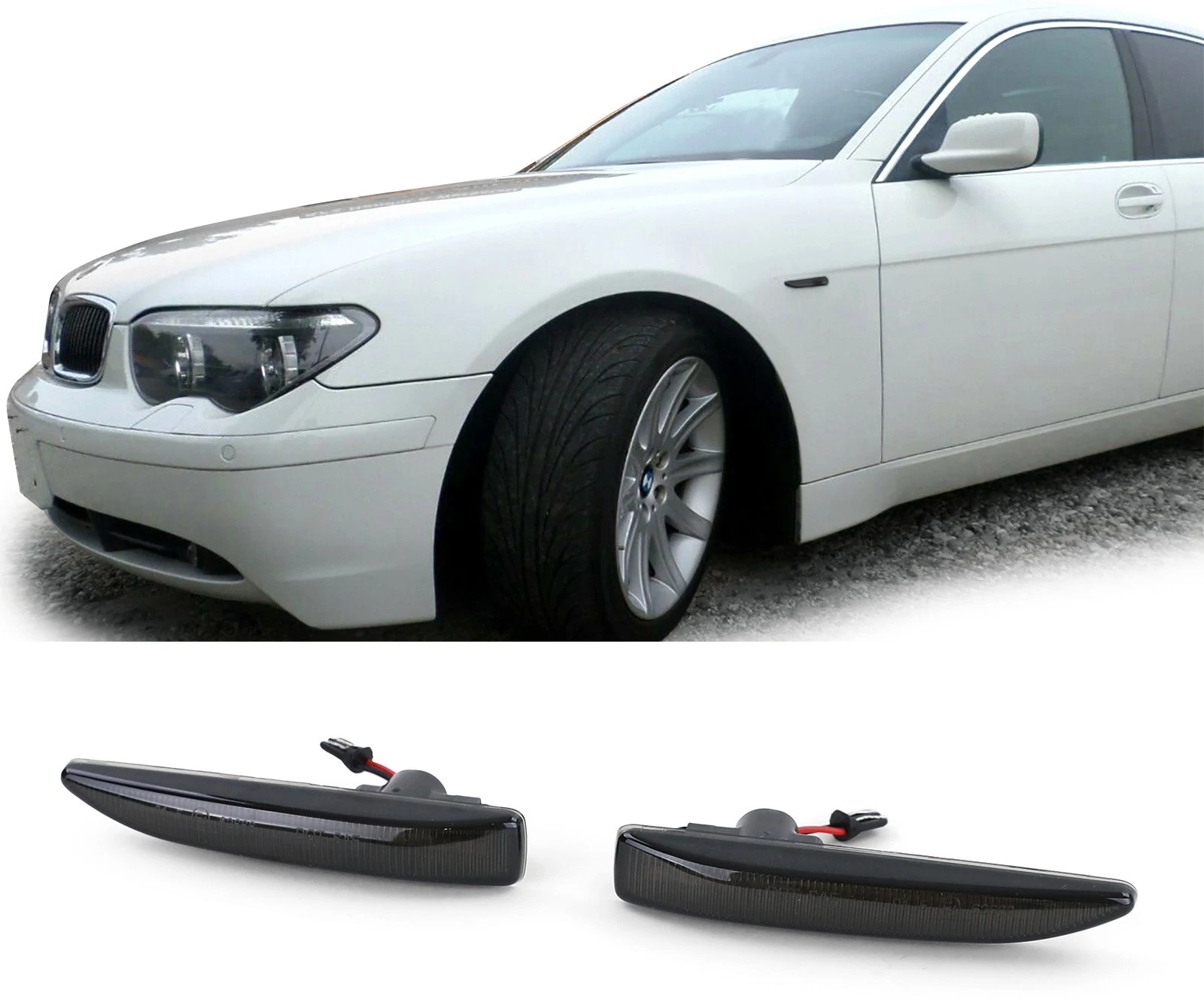 BMW E65 E66 E67 füst fekete burás futófényes SMD LED oldalindex szett