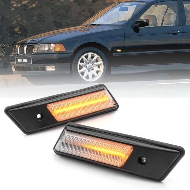 BMW E34 1988-1994 E36 1990-1995 facelift előtti átlátszó burás futófényes SMD LED oldalindex szett